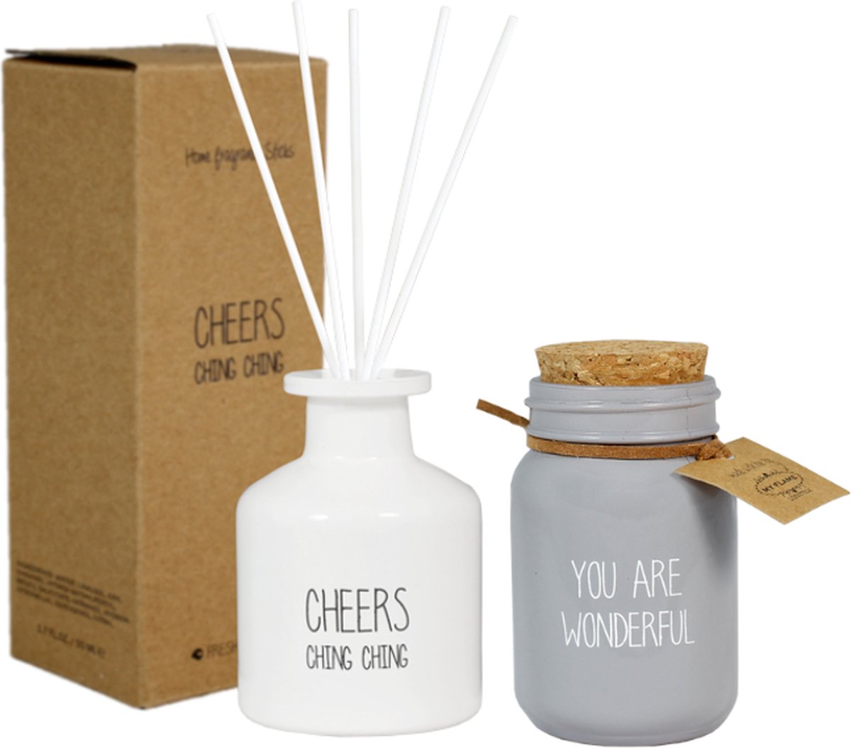 Goedkoopste My Flame Cadeauset Cheers Geurstokjes & Kaars - My Flame Geurstokjes Cheers - My Flame Kaars in pot You Are Wonderful