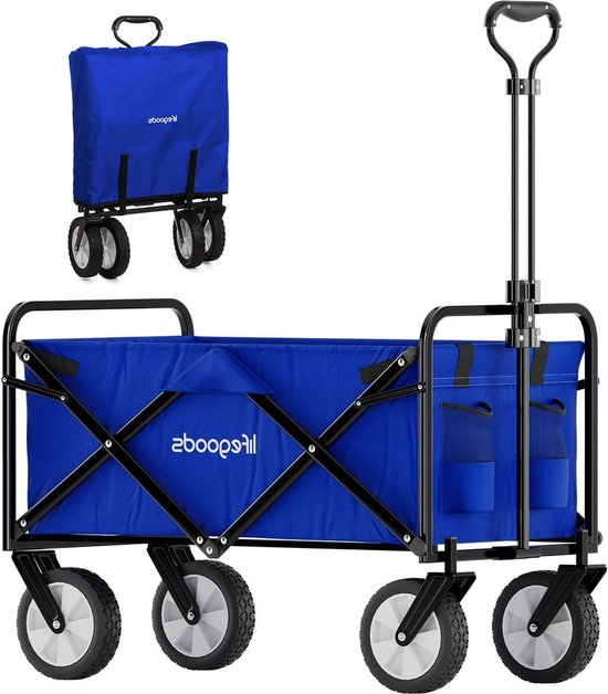 Foto: Opvouwbare bolderkar voor kinderen handwagen met tuinwagen transportwagen inklapbaar strandwagen inklapbaar tot 80 kg 94 liter 98 x 45 cm blauw bolderkar