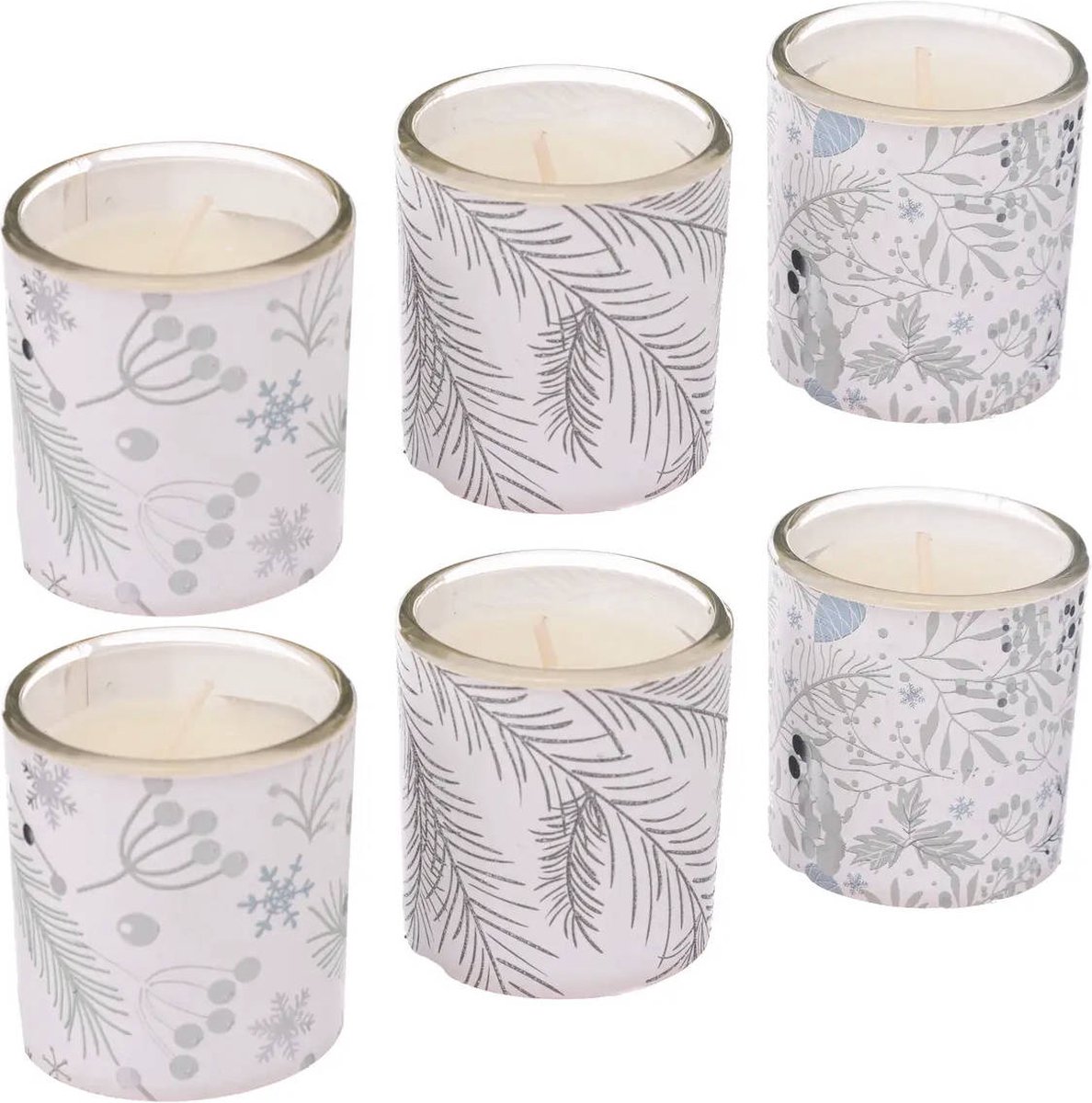 Geurkaarsen met feestelijke print, Ø 4,5 cm, 6 stuks.