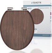 Bol.com SCHÜTTE WC-Bril 80193 DARK WOOD - MDF-Hout - Soft Close - Verchroomde Scharnieren - Belastbaar tot 175 kg - Decor - 3-zi... aanbieding