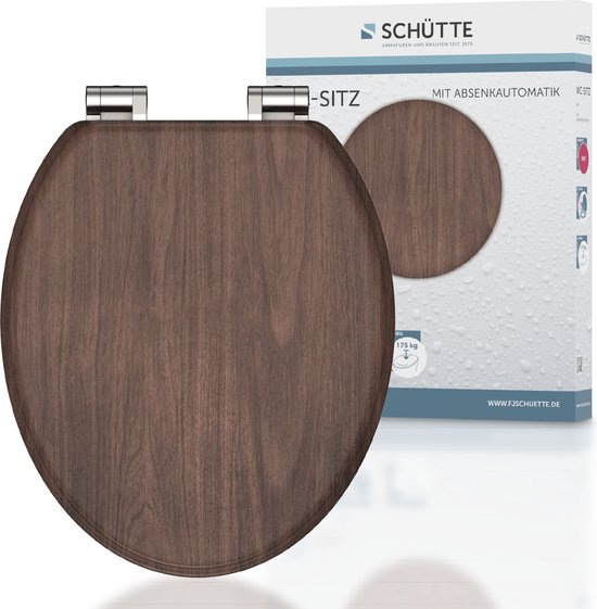 SCHÜTTE WC-Bril 80193 DARK WOOD - MDF-Hout - Soft Close - Verchroomde Scharnieren - Decor - 3-zijdige Print