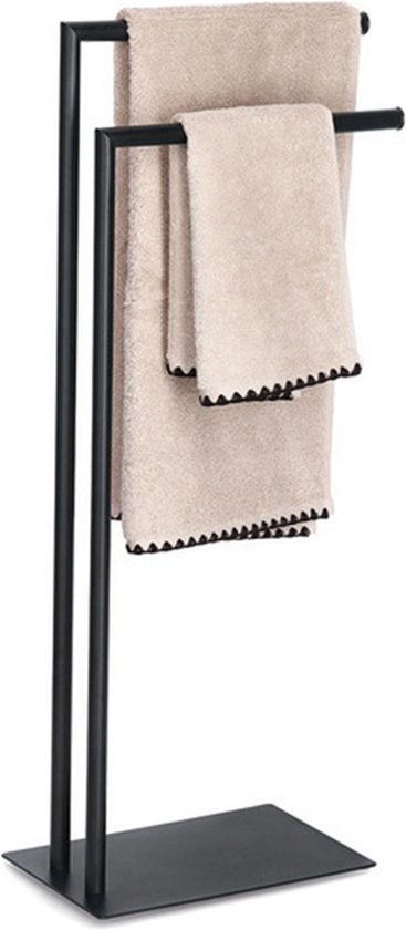 Zeller Handdoekenhouder/rek - 2 stangen - metaal - zwart - 34 x 20 x 85 cm