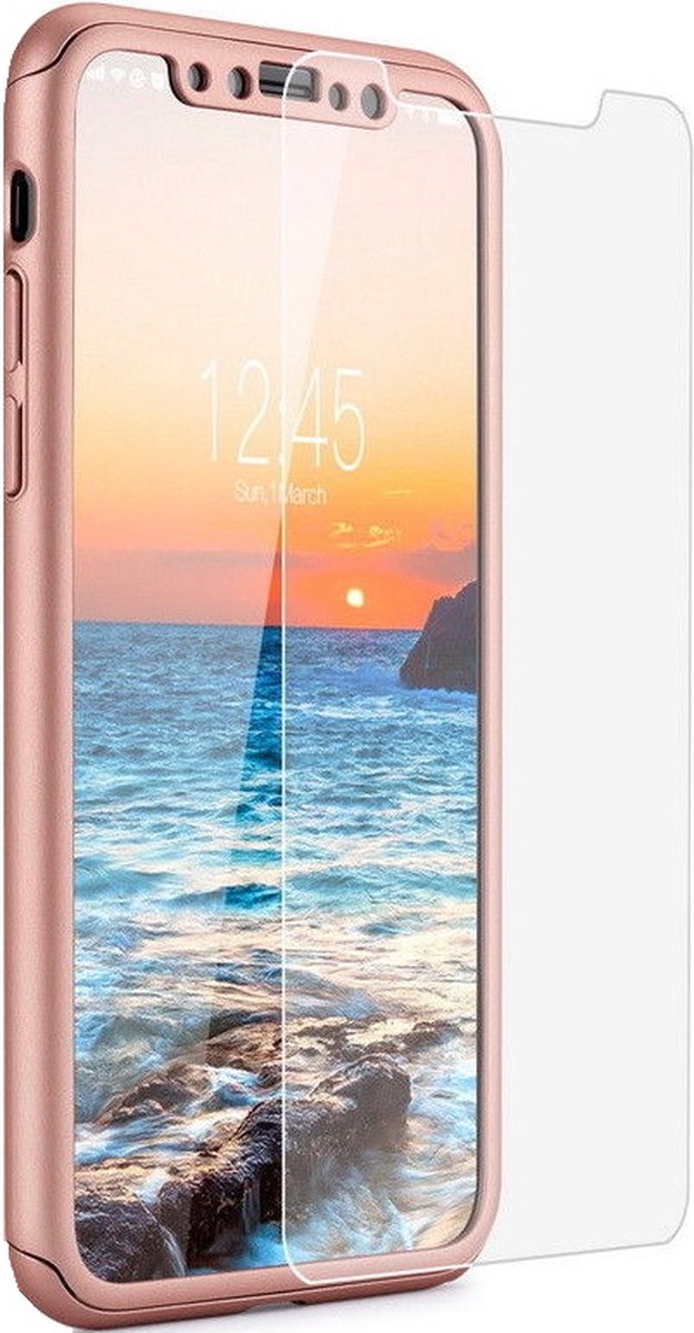 360 bescherming harde hoes + gehard glas voor iPhone 11 Pro Max Roze