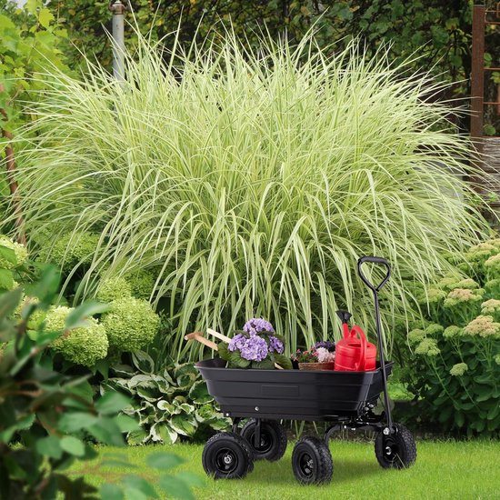 Tuinkar met kiepfunctie - Bolderkar voor tuinafval en transport - 4 luchtbanden 3.50-4 - Tot 250 kg draagvermogen - Grote handwagen in zwart Bolderkar — afbeelding 2
