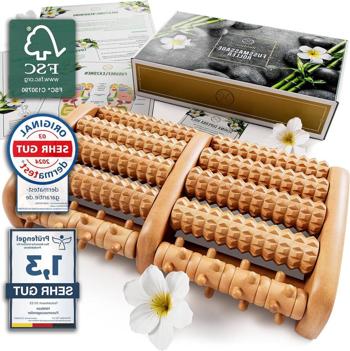 Goedkoopste Voetmassageroller van hout met FSC® 100 - Voetmassageapparaat voor hielspoor en ontspanning van voeten massage roller