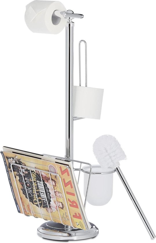 Brabantia Mindset Toiletbutler, Badkamerplank, Toiletrolhouder & Hygiënische Toiletborstel, Stabiel & Anti-Slip Onderstel, Corrosiebestendig Staal, Mineral Infinite Grey