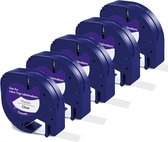 5 pièces Convient pour Dymo Plastic label tape 12267 - Zwart sur Transparent 12mm x 4m - Convient pour Dymo LetraTag LT-100H - LT-100H Plus - LT-100T - LT-100T Plus - XM - XR - 2000 - QX50-S0721530