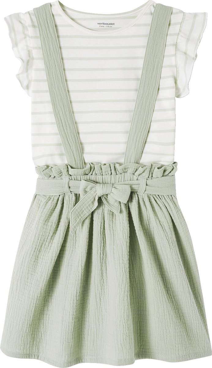 Vertbaudet Set - 2 delig - t-shirt - rok - strepen - katoengaas