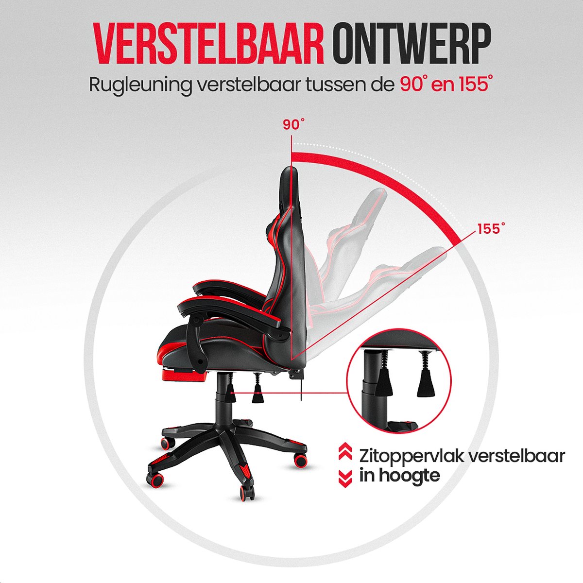 Avalo Gaming Stoel - Gamestoel Ergonomisch Verstelbaar - Zwart/Rood thumbnail 5
