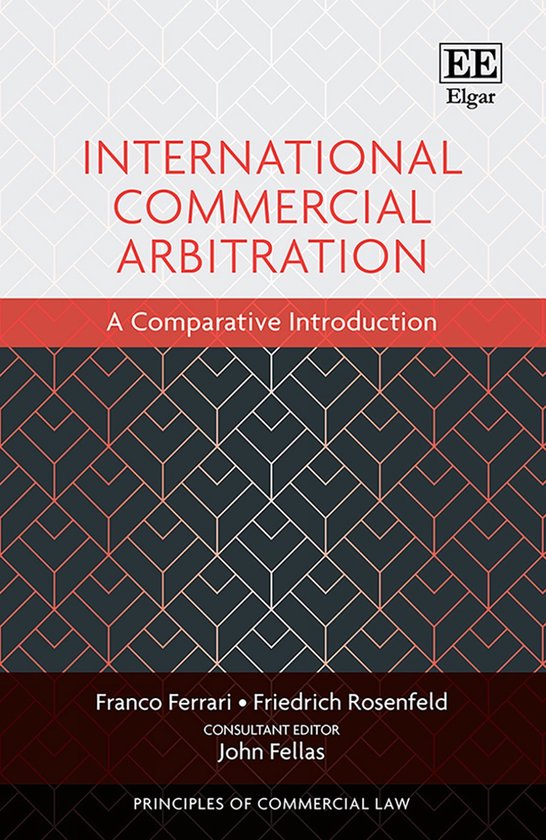 Boek: International Commercial Arbitration A Comparative Introduction, met rode en grijze geometrische patronen.