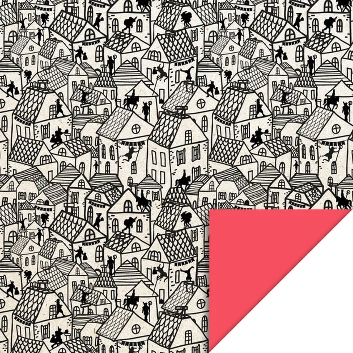 Het Inpakhuis - Inpakpapier - Cadeaupapier - Kadopapier - Sint Dorp -Red - 50cm x 3m - Rol inpakpapier - Piet - 5 December - Pakjesavond - Sinterklaas