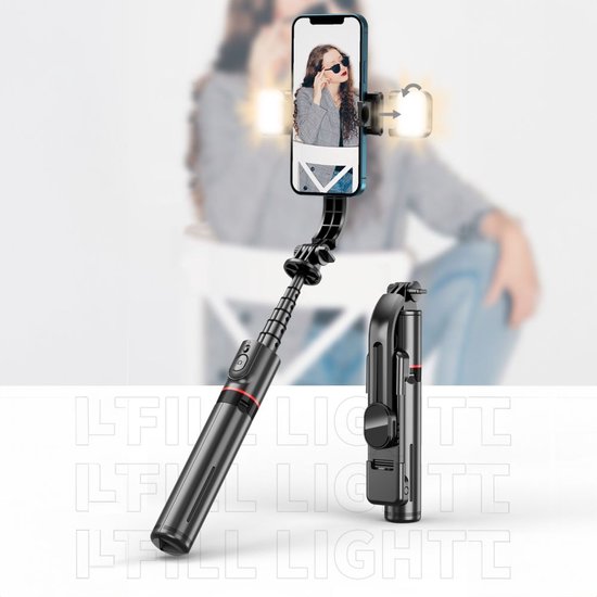 Selfie Stick Statief met Vullicht, Uitschuifbare 4 in 1 Selfie Stick met Afneembare Afstandsbediening & Houder Smartphone Statief 360° Draaibaar Draagbaar Reisstatief Compatibel voor iPhone/Samsung