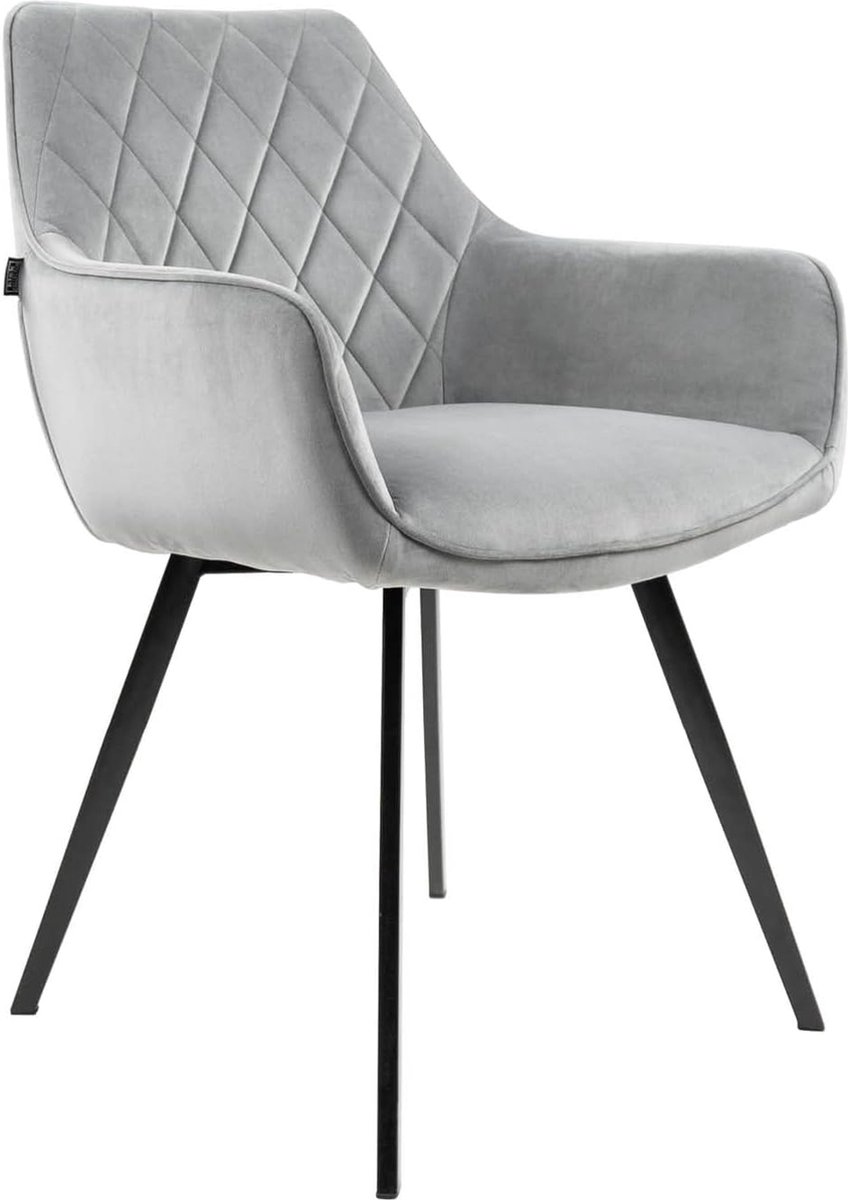 Goodivery ® Moderne Grijze Fluwelen Eetkamerstoel met Armleuning en Robuust Metalen Frame
