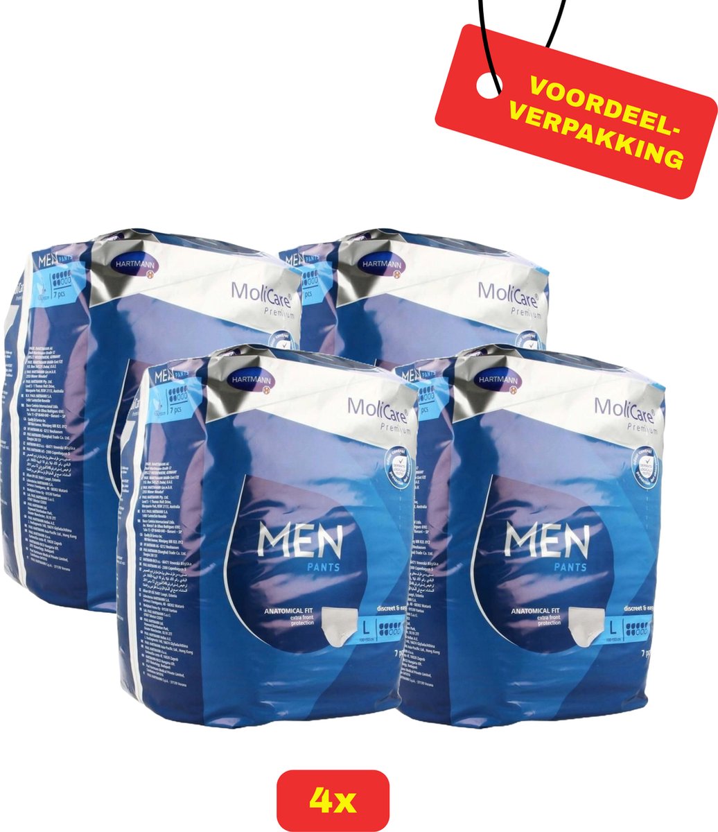 Goedkoopste 4x MoliCare Premium MEN PANTS 7 Drops - Maat L - 4x 7 stuks - Voordeelverpakking!