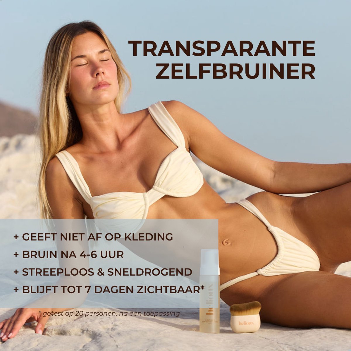 Helioux® Zelfbruiner Mousse Clear Glow Medium - Self Tanning Mousse voor Lichaam & Gezicht Medium - Volledig Transparant - Zero Transfer - Vegan & Dierproefvrij - Natuurlijke Ingrediënten – foto 3