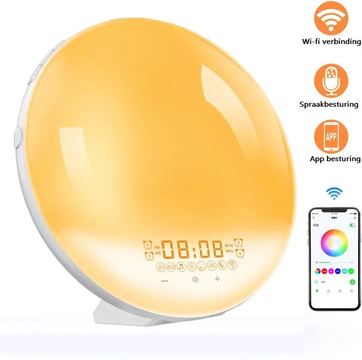 Bol.com Alorixa - Wake Up Light - Wekker - Wekkerradio - Radio - Google - Wifi - USB - Nachtlamp - Wit aanbieding
