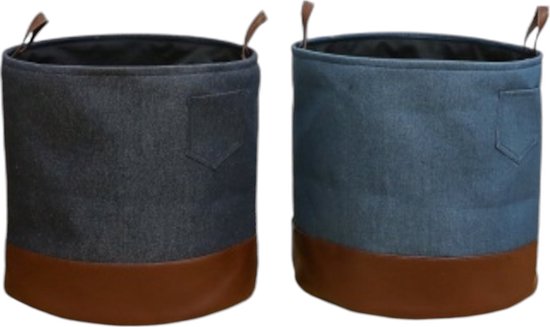 Orion Store - Lessive - Panier à linge - Panier à linge avec poignées - Set de 2 - Trieur de linge - 45 L (*2) - 40 cm* 40 cm - Respectueux de l'environnement - Pliable - Panier de rangement - Rangement - Sac à linge - Blauw foncé - Marron