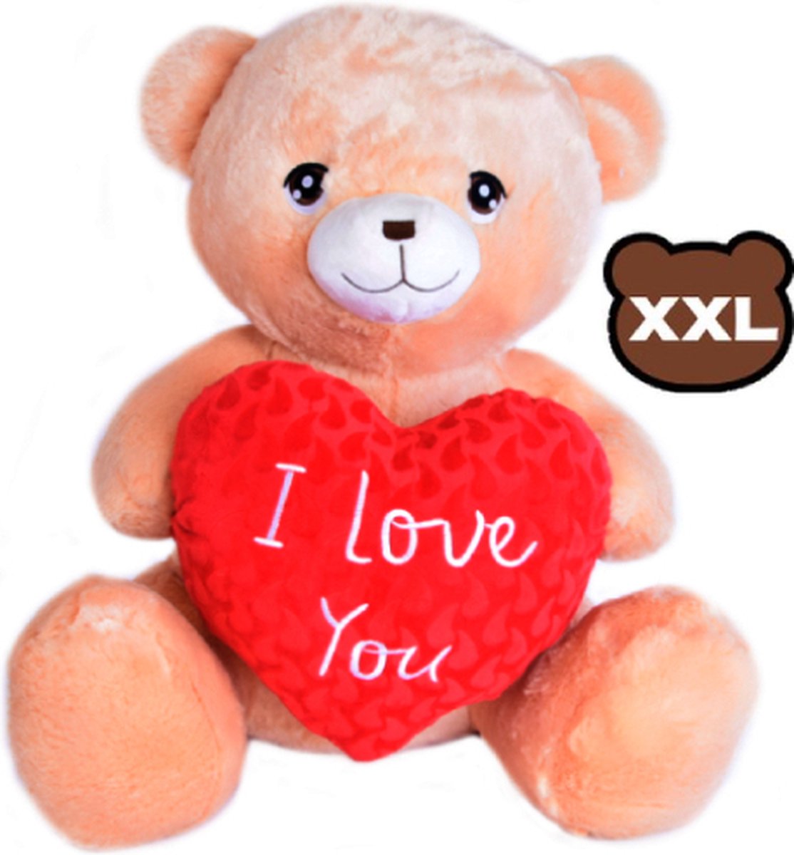 Teddybeer Bruin met Rood Hart “I Love You” Pluche Knuffel XXL 110 cm - Liefde Knuffel Love Knuffels XXL - Beer Beertje Knuffelbeertje Teddybeertje - Valentijnsdag Groot cadeau voor mannen vrouwen - Grote Bear with Heart Plush