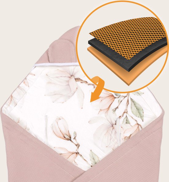 Lionelo Travel Swaddle Blanket - Omslagdoek voor Autostoel & Kinderwagen - 100% Katoen & Bamboe - TOG 2.5 - Hypoallergeen - Voor Herfst/Winter - Verstelbaar met Klittenband - 90x90 cm - Ademend & Zacht - Machinewasbaar van Merkloos — afbeelding 4