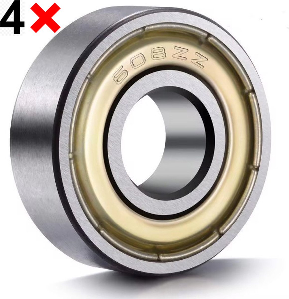Lager 608 - Binnendiameter 8mm Buitendiameter 22mm Breedte 7mm – Skateboard Lager – Rolschaats Lager – 4 Stuks - Goud
