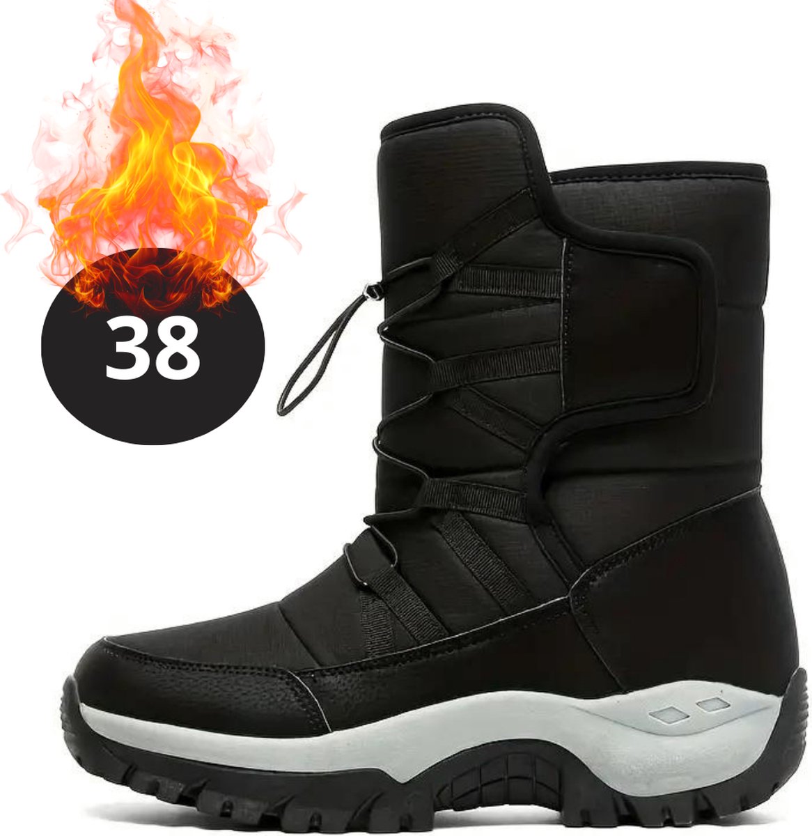 Livano Snowboots Sneeuwschoenen Sneeuwboots Heren Wintersport Ski Skischoenen – 38 Fleece Zwart