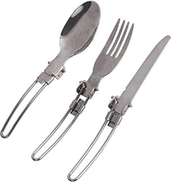 3-Delige Opvouwbaare Kampeer Bestek I Camping Bestek I Vork/Lepel/Mes I Picknick Bestek i Incl. Opberghoesje I Compact I RVS van Merkloos — afbeelding 4
