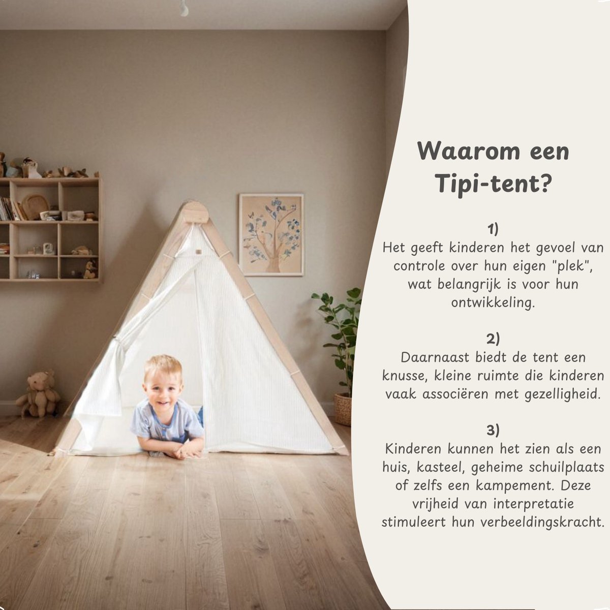 Maxx kidz - Houten Klimrek- 2 in 1 - Pikler Speeltoestel voor Binnen en Buiten - Tipi tent - Klimdriehoek met Doek - Tipi tent met klimrek - Hout Peuter Speelgoed — afbeelding 5