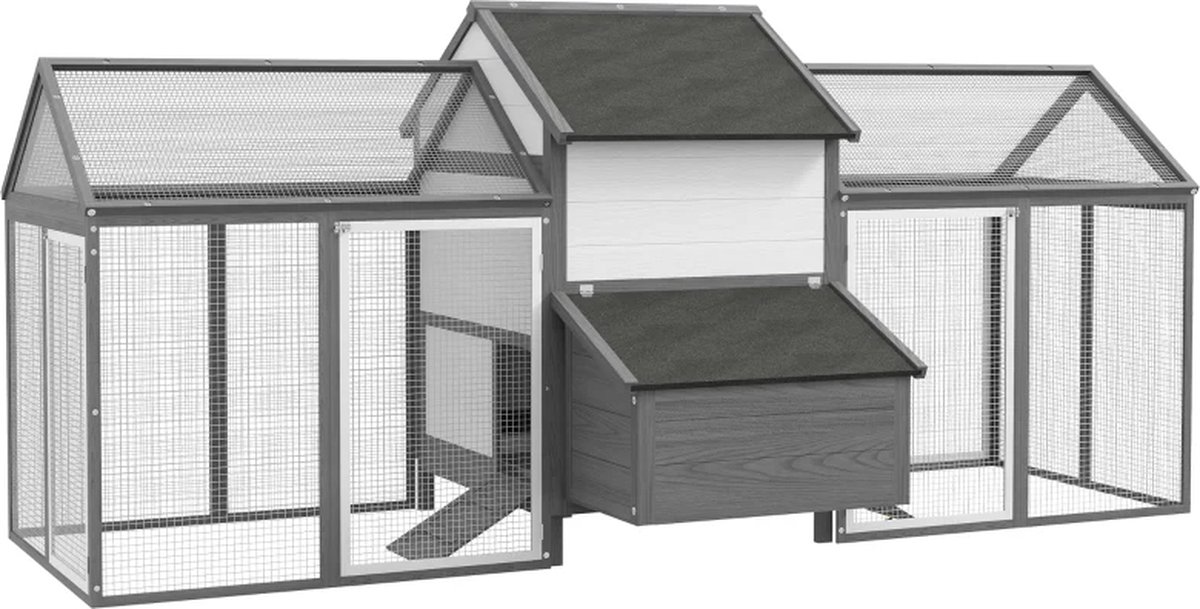 Kippenhok - Kippenren - Met ren - Voor buiten - 1 Nestkast - 2 Ramps - Grijs