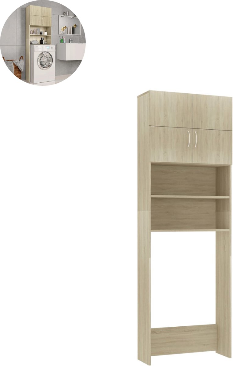 Wasmachine ombouw - Kast - Opbouwmeubel - Verhoger - Wasmachine meubel - Opbergkast - Hout - Sonoma Eiken