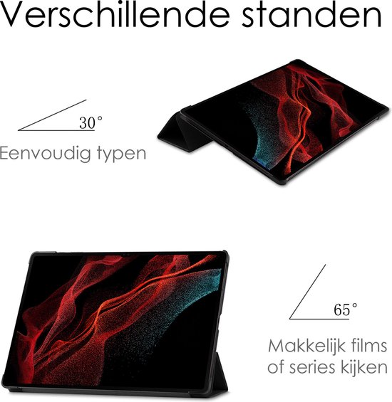 Étui pour Samsung Galaxy Tab S10 Ultra , coque rigide, étui livre avec découpe, adapté pour S Pen avec protecteur d'écran - Zwart