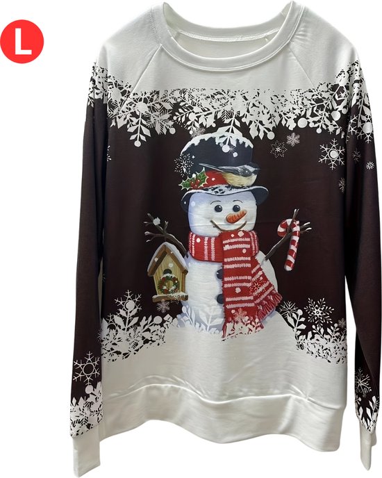 Bovista Kersttrui - Dames - Foute Kersttrui - Christmas Sweater - Kerst Sweater - Christmas Jumper - Pyjama - Pullover - Sneeuwpop - Koffie - Maat L