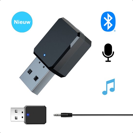 USB Bluetooth Adapter 5.1 ontvanger voor muziek en handsfree bellen, Bluetooth USB Adapter autoradio met AUX-kabel, plug-and-play met ingebouwde microfoon, universeel compatibel voor auto, pc, tv