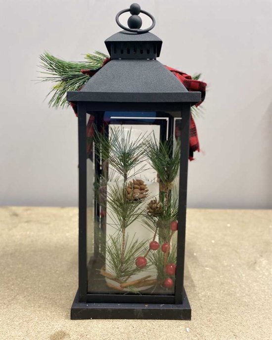 LUCOZA Kerstlantaarn | LED kaars | met timer | Glas/metaal | Zwart of Rood