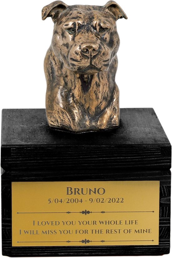 Urn hond met gravure en sculptuur van American Staffordshire Terrier