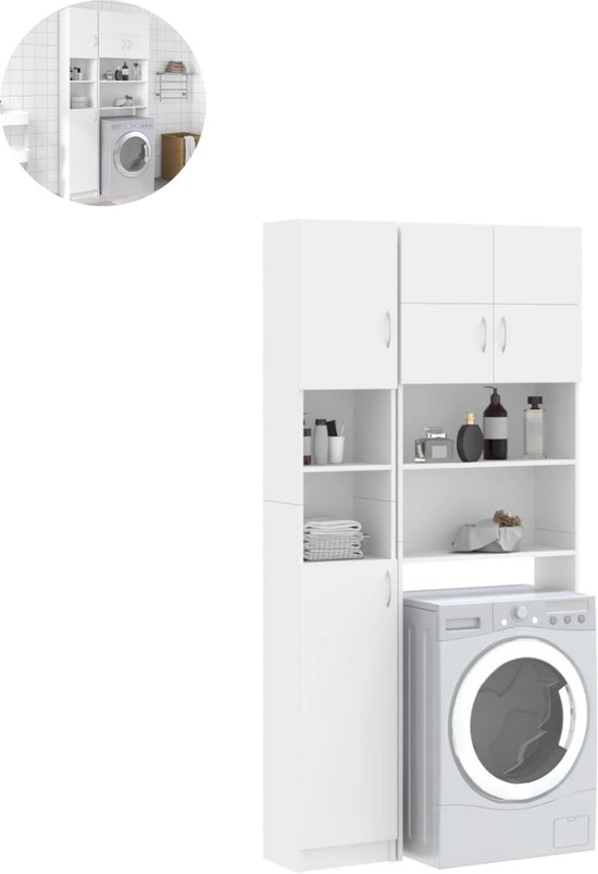 Wasmachine Ombouw 2 delige Set (Wasmachinekast en Waskast) wit - 126cm