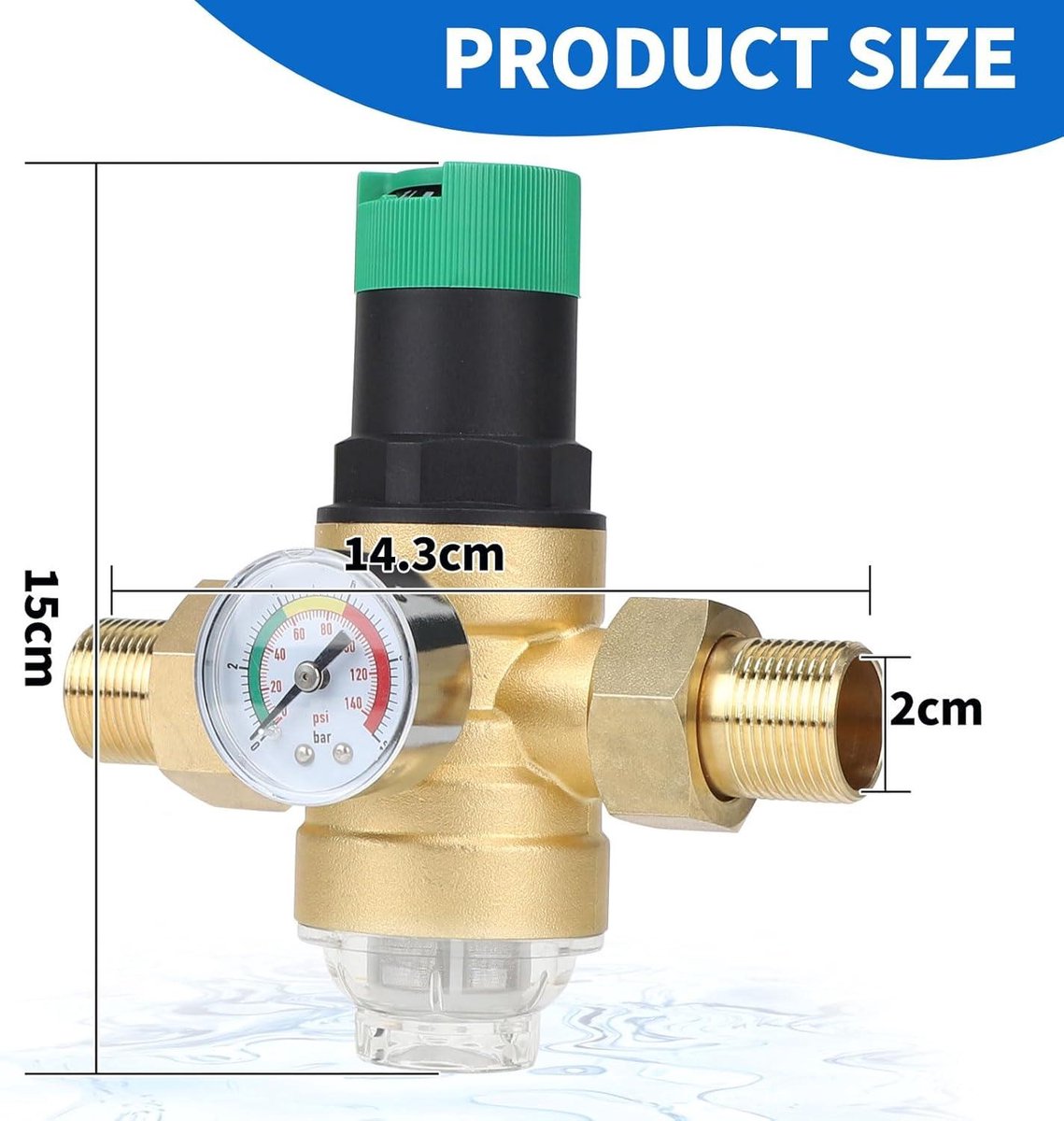 Waterdrukregelaar 1 Inch Messing Met Manometer En Filter - Instelbaar 0-87 PSI