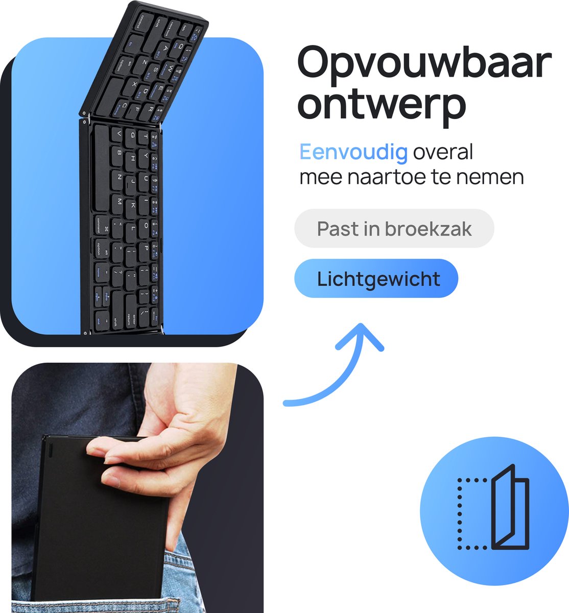 K&G® Opvouwbaar Toetsenbord - Groot Touchpad - Qwerty Toetsen - Oplaadbaar - Draadloos - Anti Slip Onderkant - Bluetooth - Foldable Keyboard - Zwart thumbnail 6