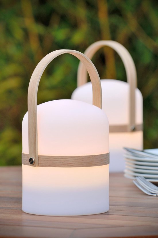 Lucide JOE - Oplaadbare Tafellamp Binnen/Buiten - Accu/Batterij - Ø 14,5 cm - LED Dimbaar - 1x3W 3000K - IP44 - Wit - Japandi