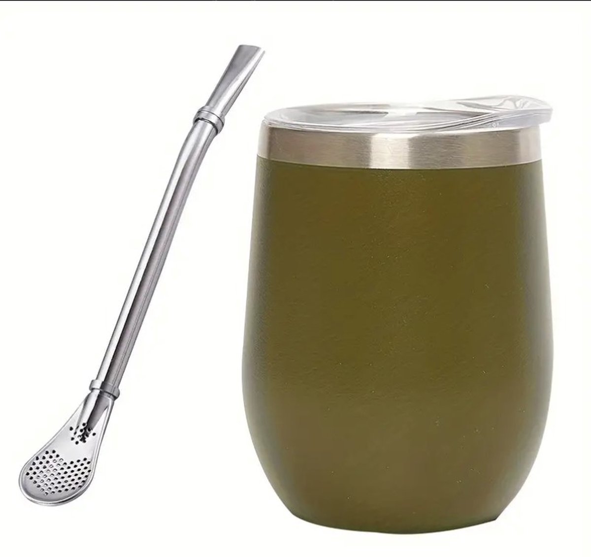 Kalebas, Santé met Maté (Hype uit Zuid Amerika), Populaire Kalebas compleet met Bombilla en borstel, Starterspakket, 3-delig, RVS, Multifunctionele Thermosbeker