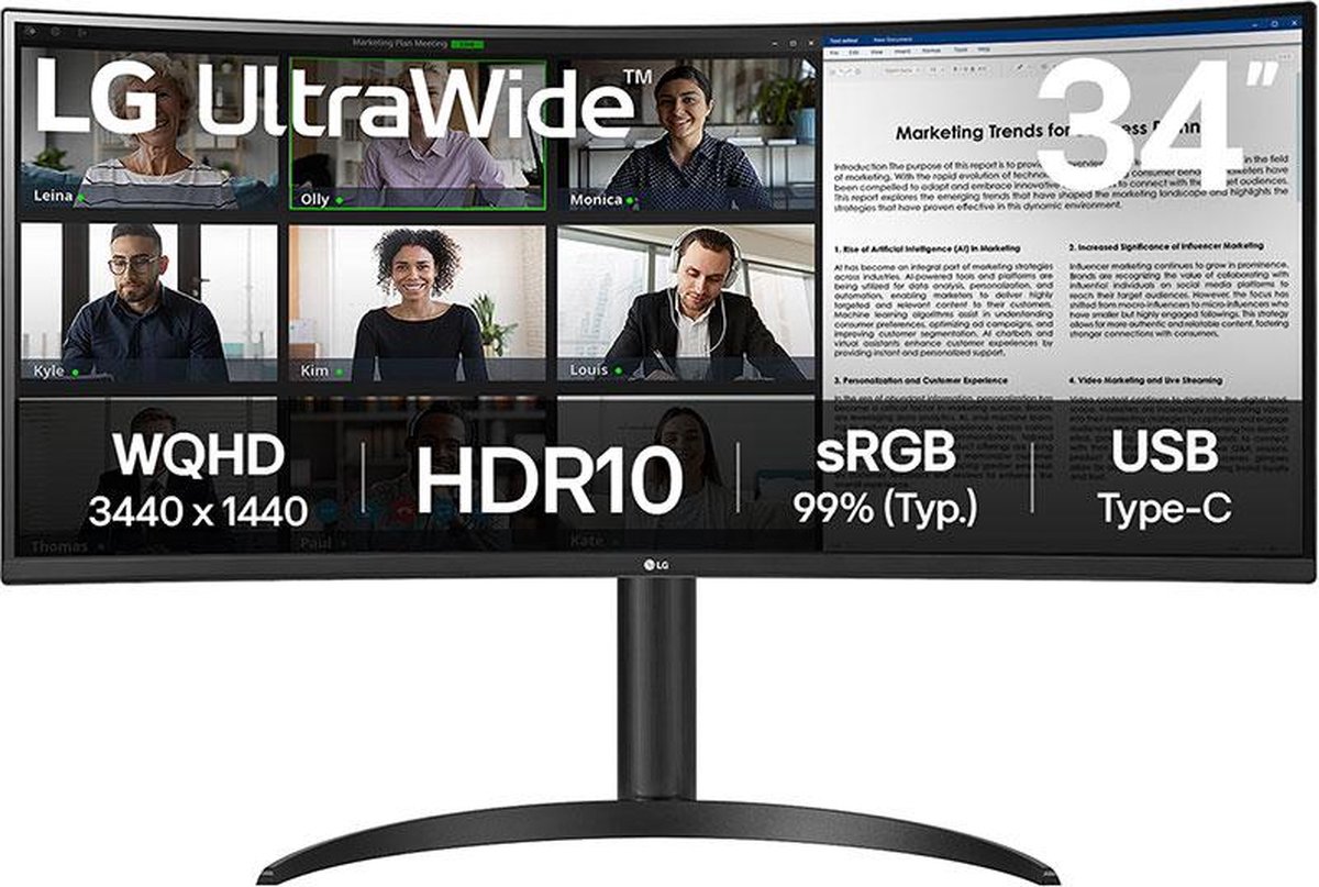 LG 34WR55QK-B - QHD Curved Ultrawide Monitor - USB-C 65w - 34 inch op Prijzenvolger.com