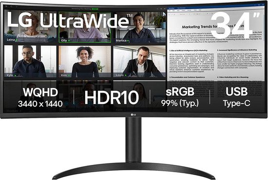 LG 34WR55QK-B QHD Curved Ultrawide Monitor