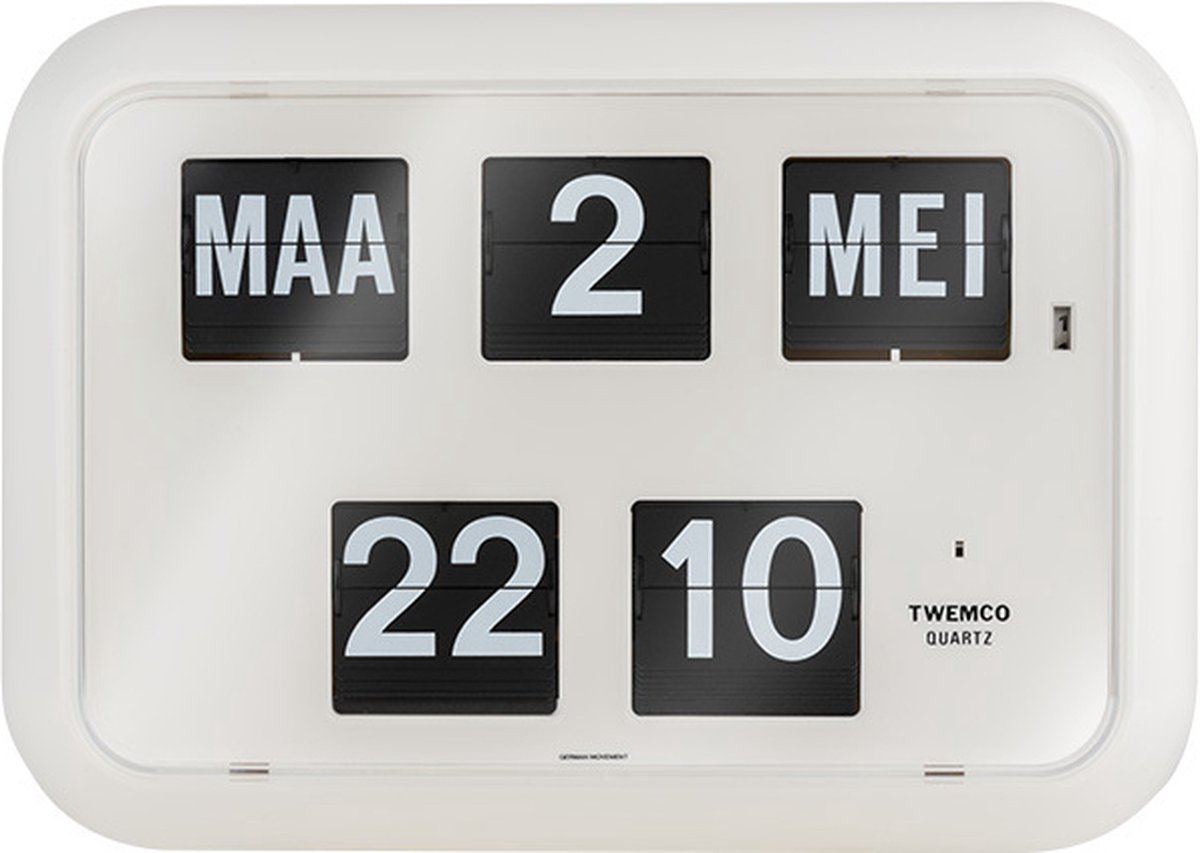 Twemco QD-35 - Flipklok - Wit - Flip Klok - Nederlandse Datum - Digitale Klok Met Datum En Dag - Retro Klok - Wandklok - Tafelklok - Datumklok - Klok Met Datum - Klok Met Dag En Datum - Kalenderklok - Digitale Klok - Digitale Klok Op Batterijen