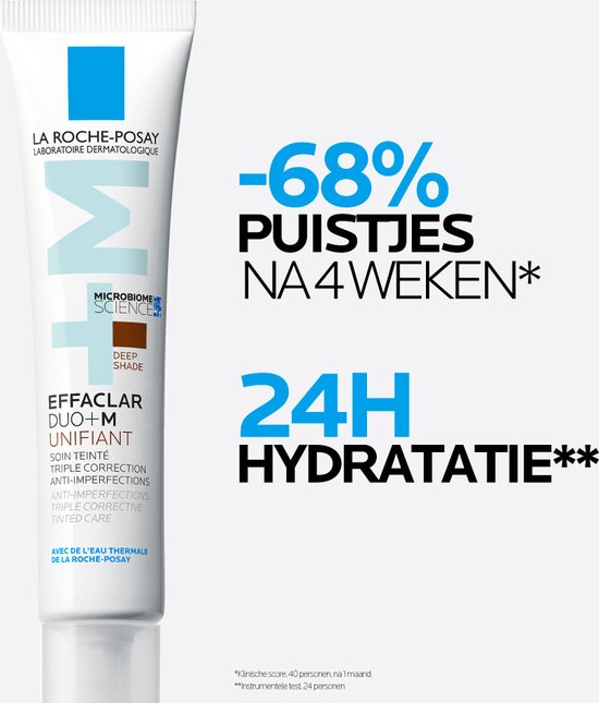 La Roche-Posay Effaclar DUO +M Unifiant Dark Day Cream - Crème Lissante - pour Peaux Grasses, Impures à Tendance Acné - Teinte Foncée - 40 ml