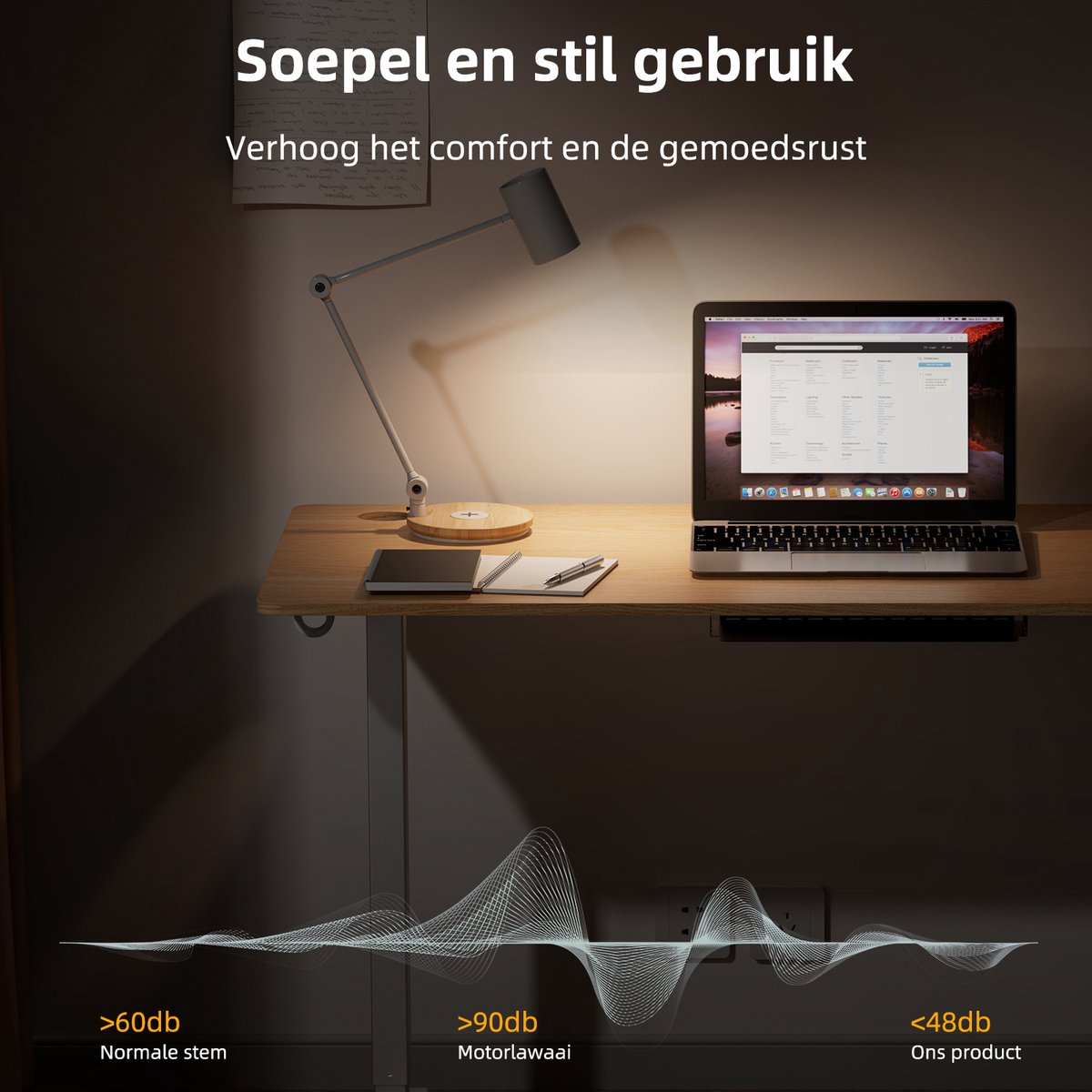 Zit-sta bureau 110 x 60 cm, Elektrisch in hoogte verstelbaar bureau, met geheugenfunctie en anti-botsingstechnologie, Stevig en Duurzaam, Stille Motor, Hoogte 70-117cm thumbnail 8