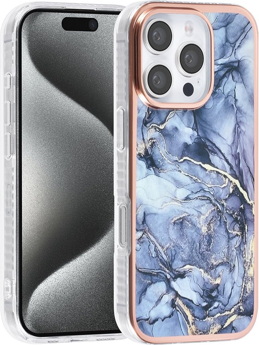 TPU Back Cover hoesje - Marble Grijs Print - Geschikt voor: iPhone 16 Pro Max