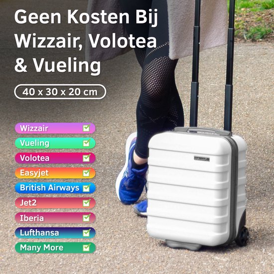 Witte Cabin Max koffer, 40x30x20 cm, past in handbagage size checker.