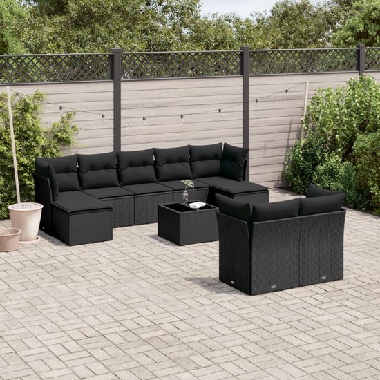 vidaXL-10-delige-Loungeset-met-kussens-poly-rattan-zwart