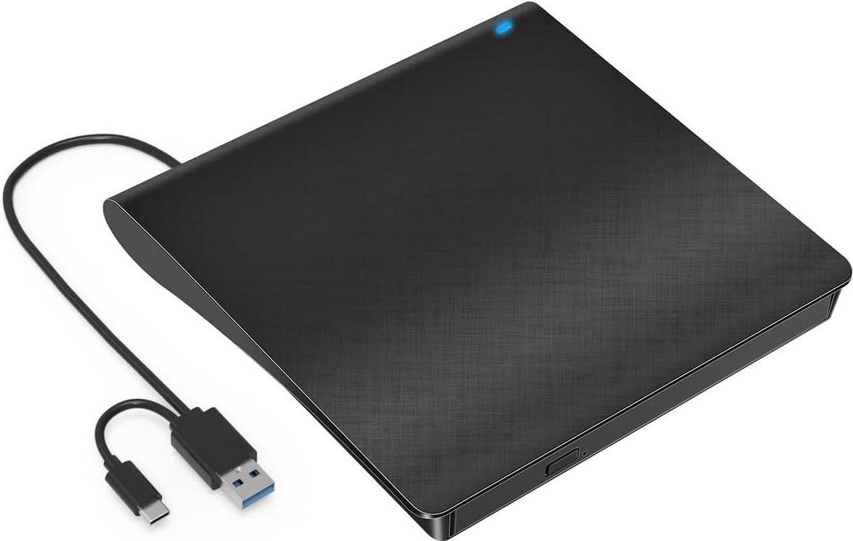 Extern CD- DVD-Station USB 3.0 en Type-C Draagbare Externe DVD Rom Speler voor Laptop- PC- Mac- ASUS- Samsung- Windows- Zwart