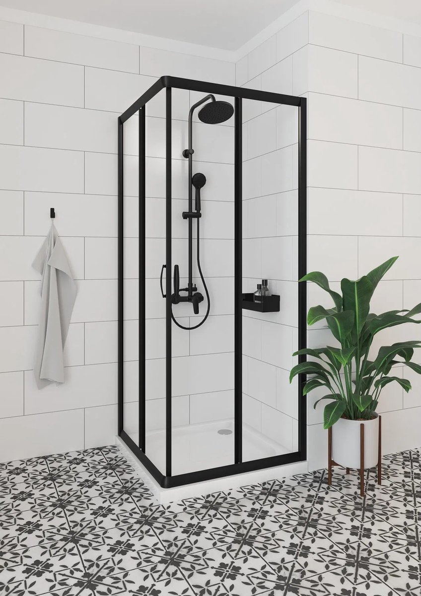 Deante douchecabine zwart KYC_N41K - 90x90x185 cm - Antikalk Nano Coating- Veiligsheidsglas