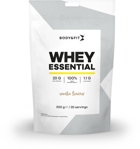 Body & Fit Whey Essential - Eiwitpoeder - Proteine Poeder - 100% Whey Eiwitconcentraat - Whey Protein - Eiwitshakes - Vanille - 500 gram (20 shakes)